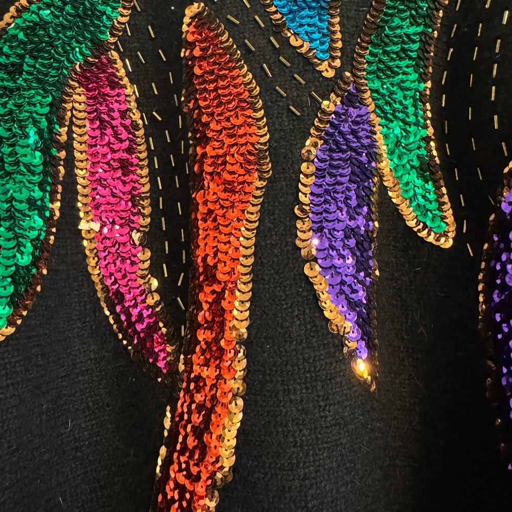 Vintage Sequin 80's Black Silk,Angora,Lambswool Sweater-made In Hong Kong - Picture 5 of 8
